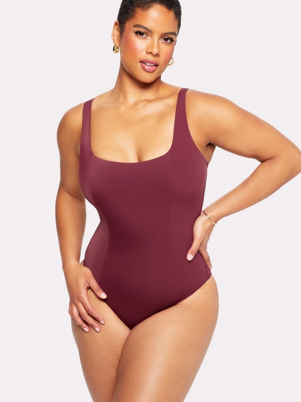 YITTY Wine Scoop Neck One-Piece Swimsuit